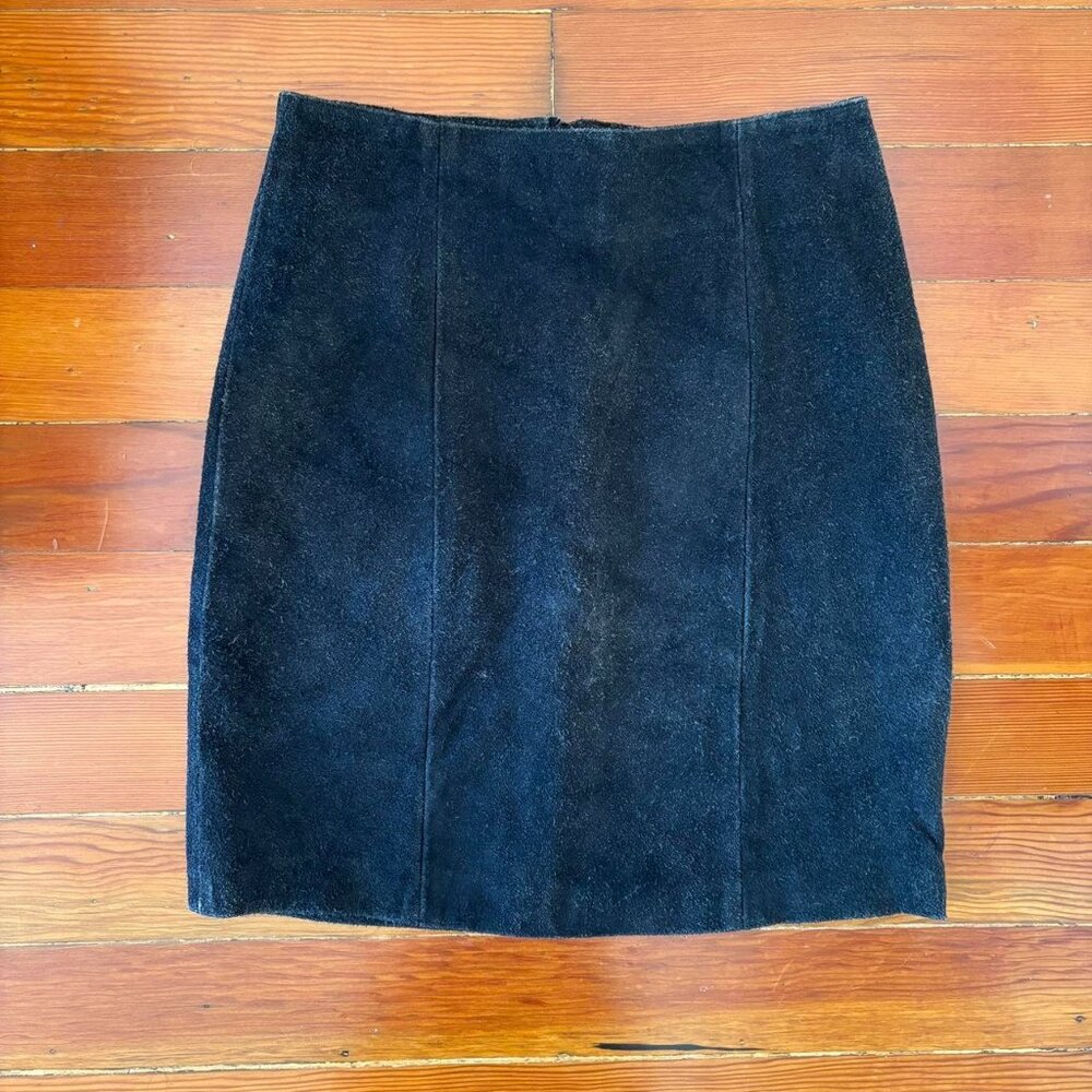 80s Vintage Real Suede Black Pencil Skirt Mona Mode